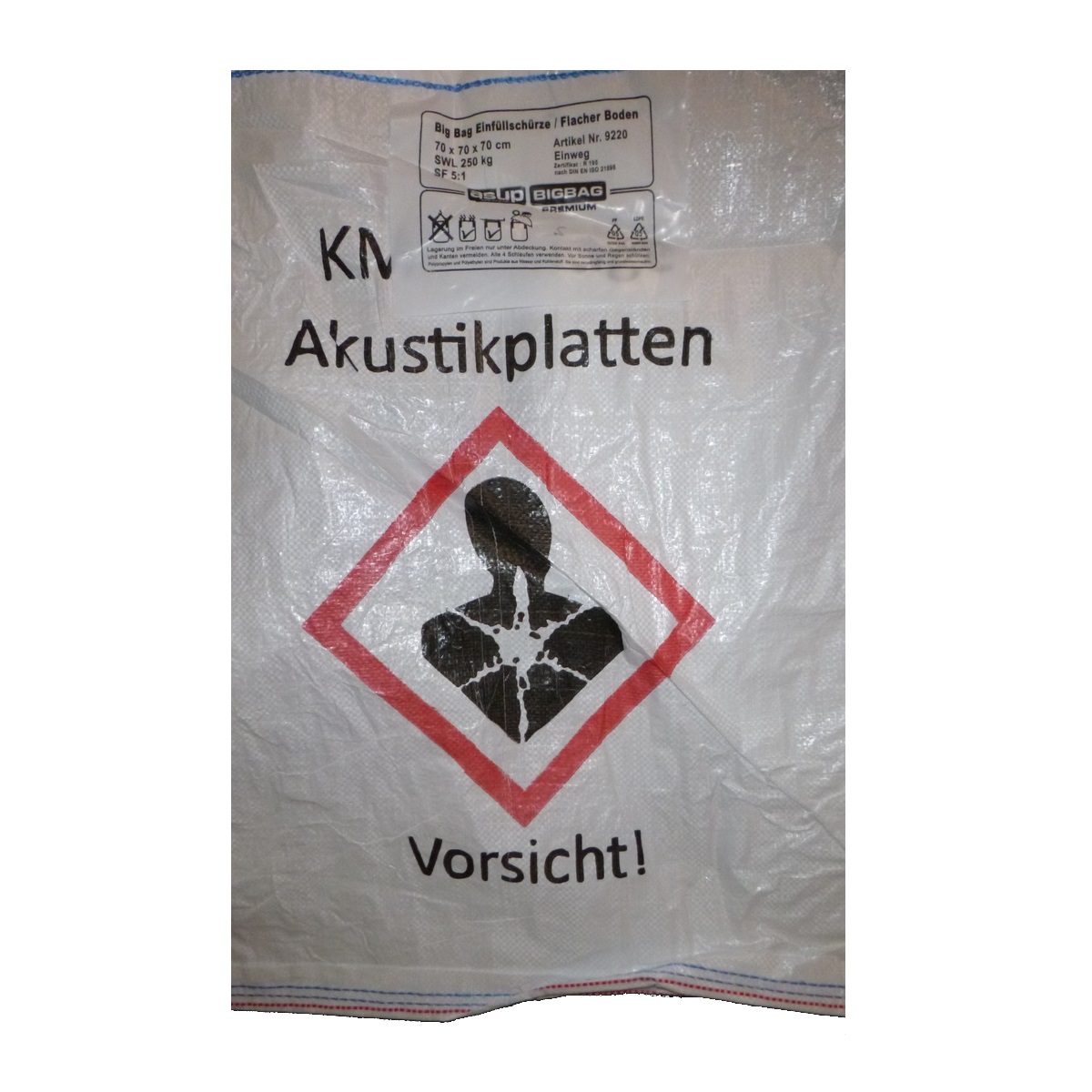 Entsorgungssack für Mineralfaserplatten 70x70x70cm beschichtet mit 4 Schlaufen