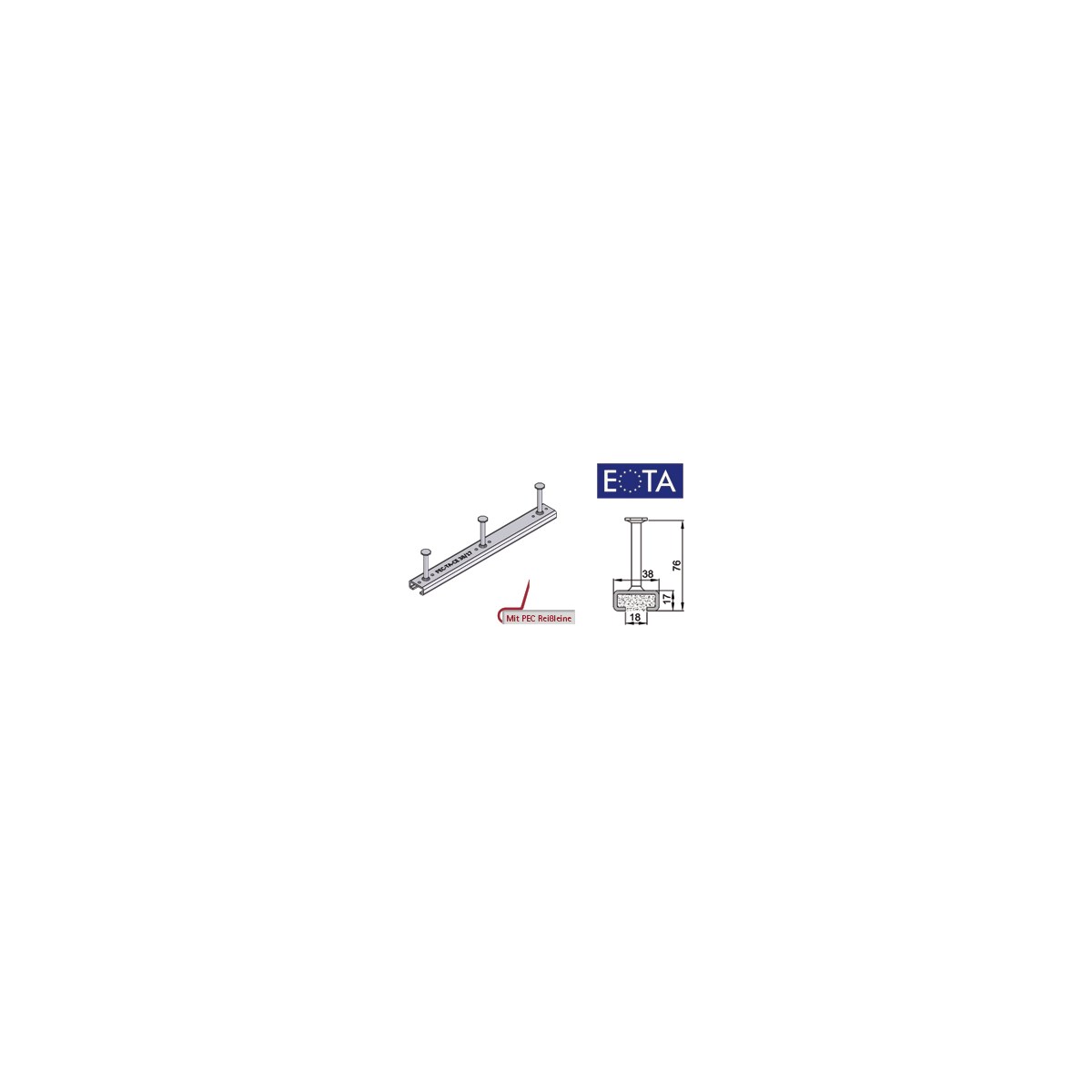 PEC-TA-CE-38/17-FV-PKF-3050mm Kanał kotwiący o długości 3050 mm ocynkowany ogniowo