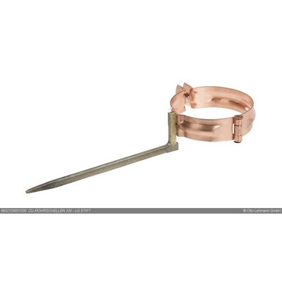 LEH CU Drain pipe clamp DN100mm w. pin 200mm for hammering in