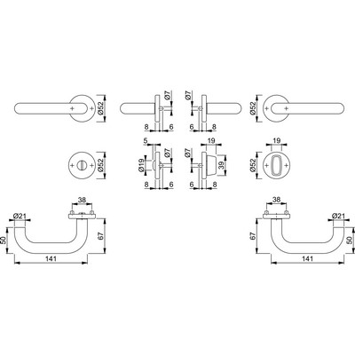 Hoppe door handle set Paris WC stainless steel matt E138Z/42KV/42KVS 3290066
