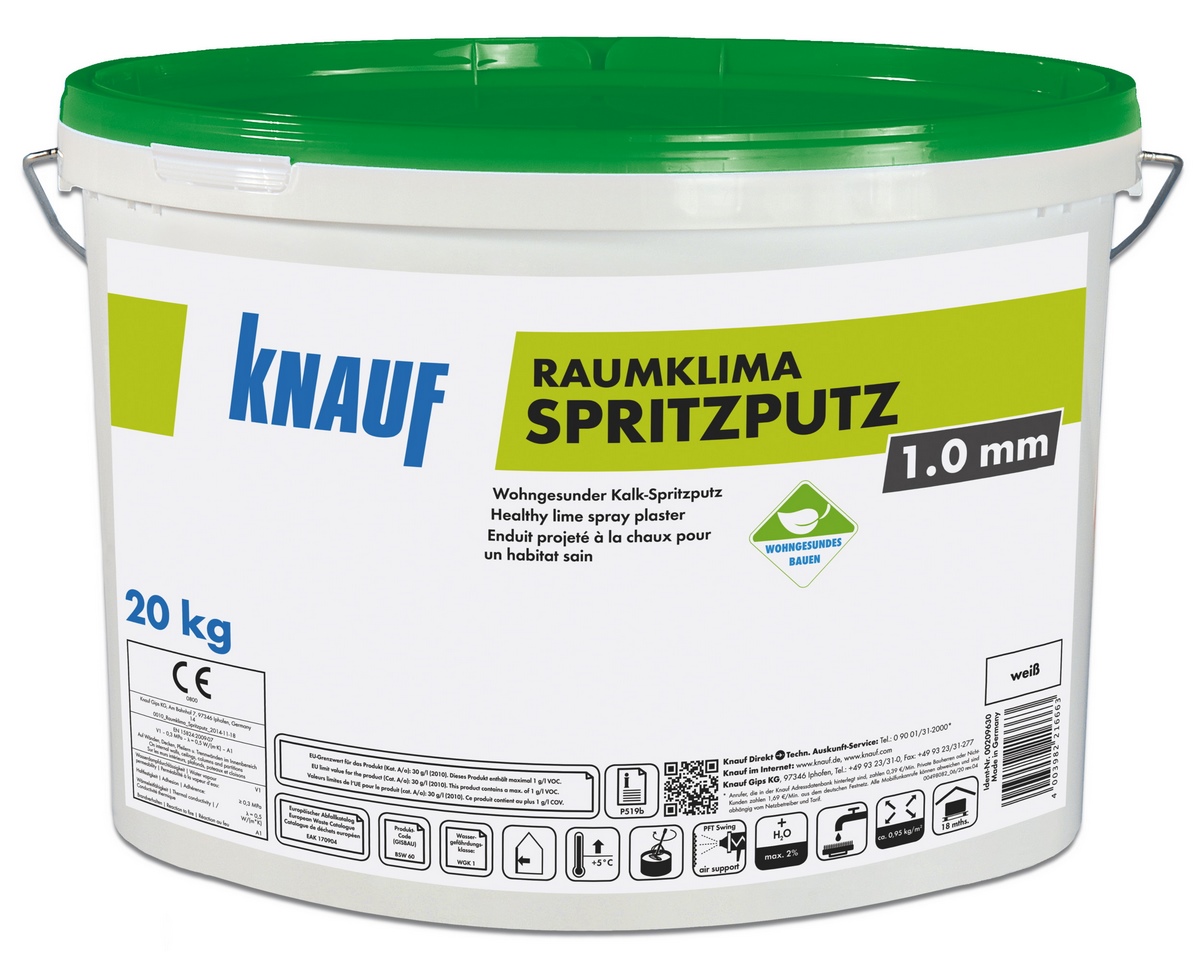 Knauf Raumklima Spray Plaster 1mm white 20kg healthy living lime spray plaster