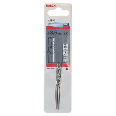 Bosch metal drill bit HSS-G DIN338 3.5x39x70mm 2-pack