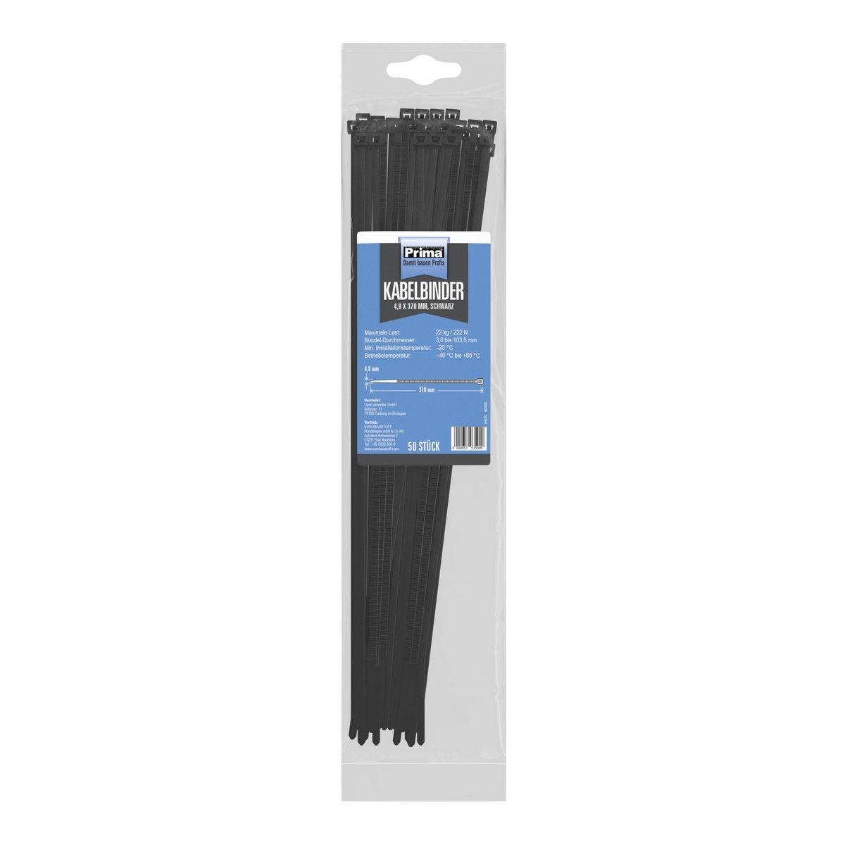 Prima cable ties 4.8x370mm black 50 pieces per pack