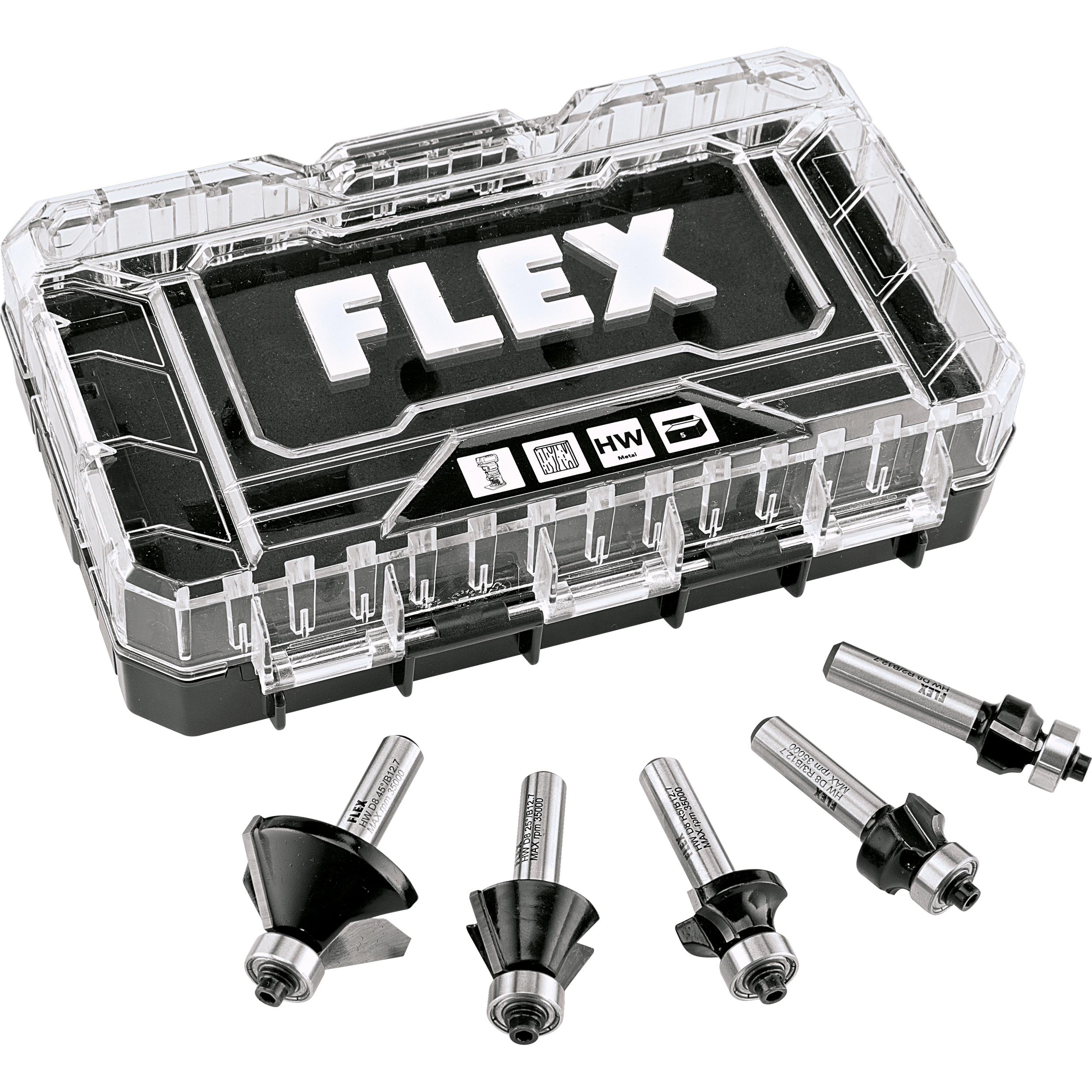 FLEX CER Bit Set 1 Kantenfräser Set bestehend aus 5 Fräsern