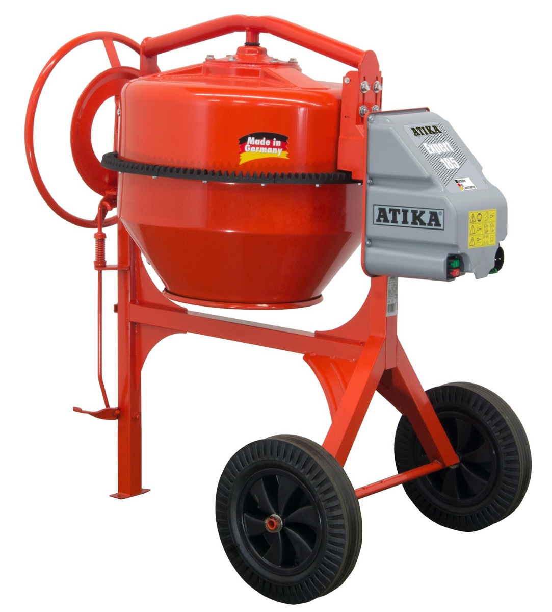 Atika concrete mixer Expert 185 230V handwheel brake disc and foot control