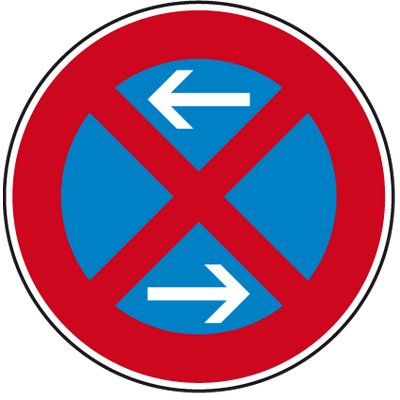 Traffic sign - No stopping in the centre (right upright) Ø600 2mm flat RA 1