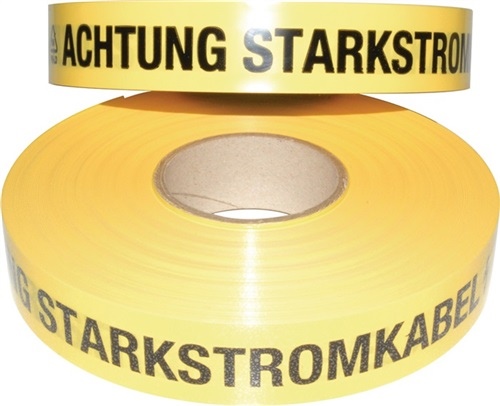 Trassenwarnband Aufdruck Achtung B.40mm Starkstromkabel L.250m gelb
