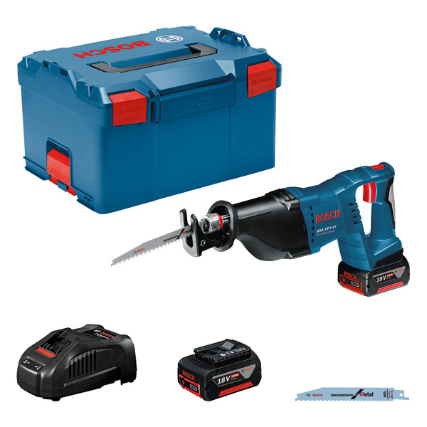 Akumulatorowa pilarka szablasta Bosch GSA 18V-LI 2x5,0 AH z ładowarką w pudełku L-Boxx