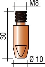 Contact tip Wire diam. 1.6mm M 8 L.30mm E-Cu TRAFIMET