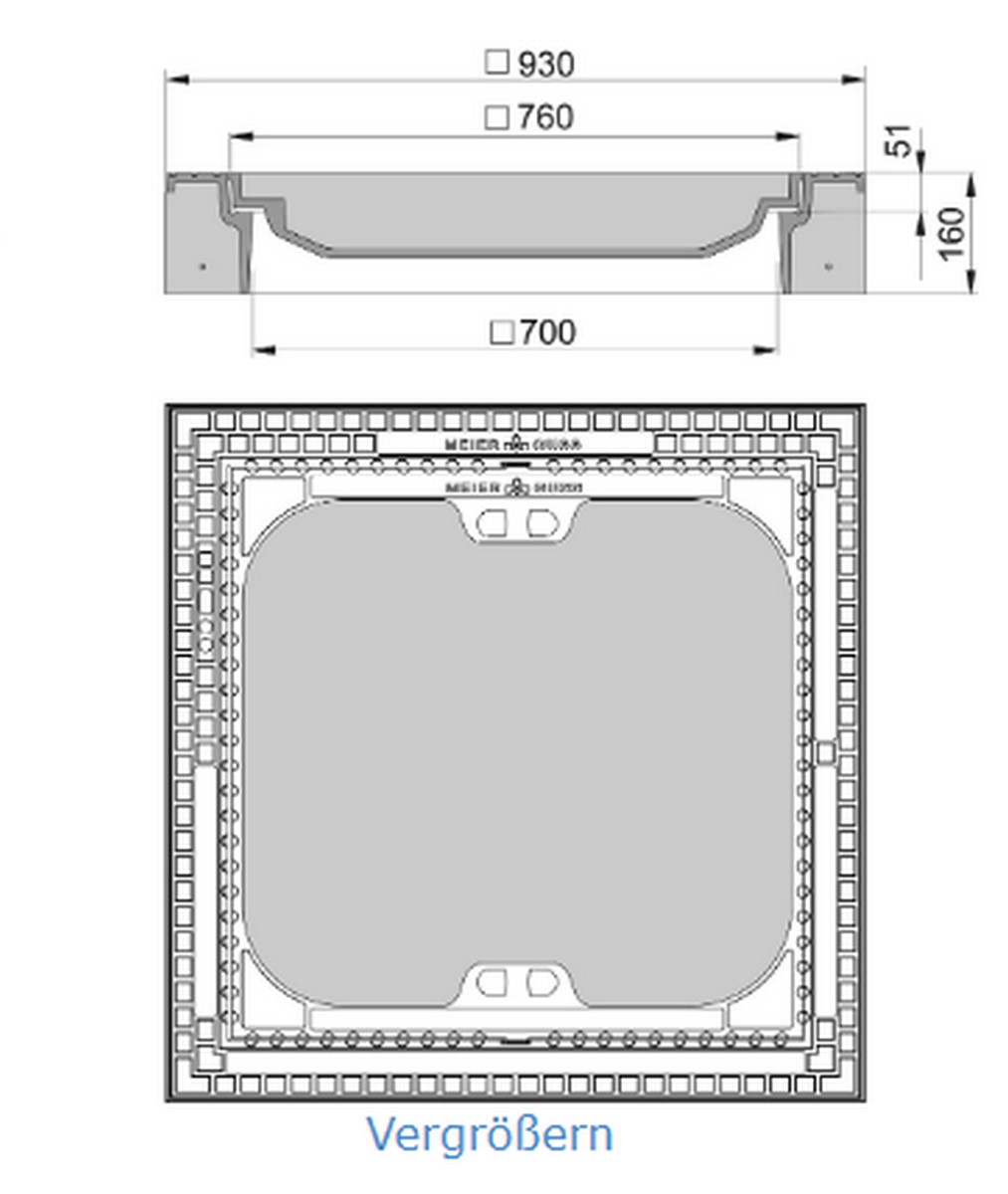 Cable duct cover LW 700/700, class D without ventilation, cover/frame: Cast concrete