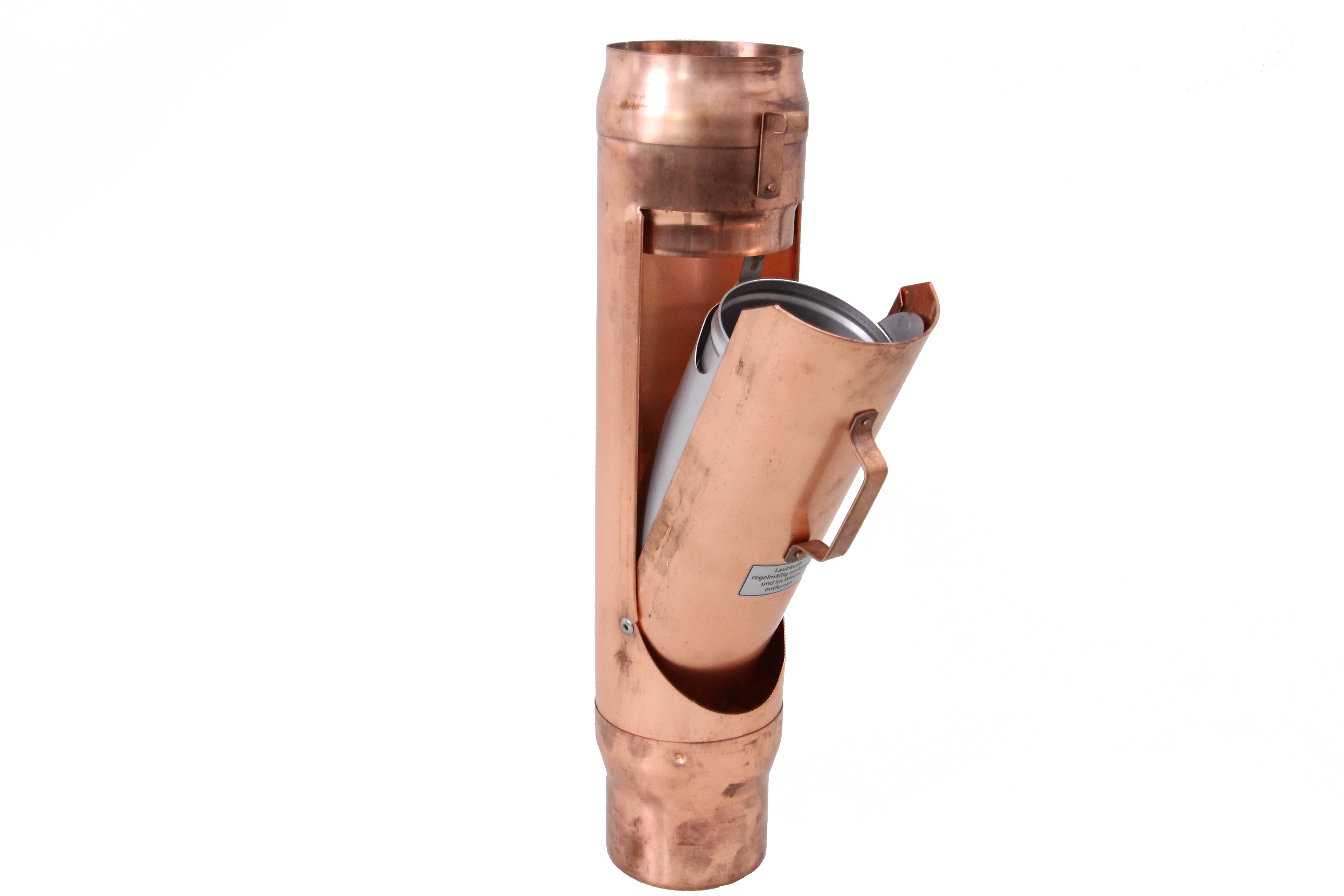 Copper water flap with pipe leaf trap 100mmØ with stainless steel basket