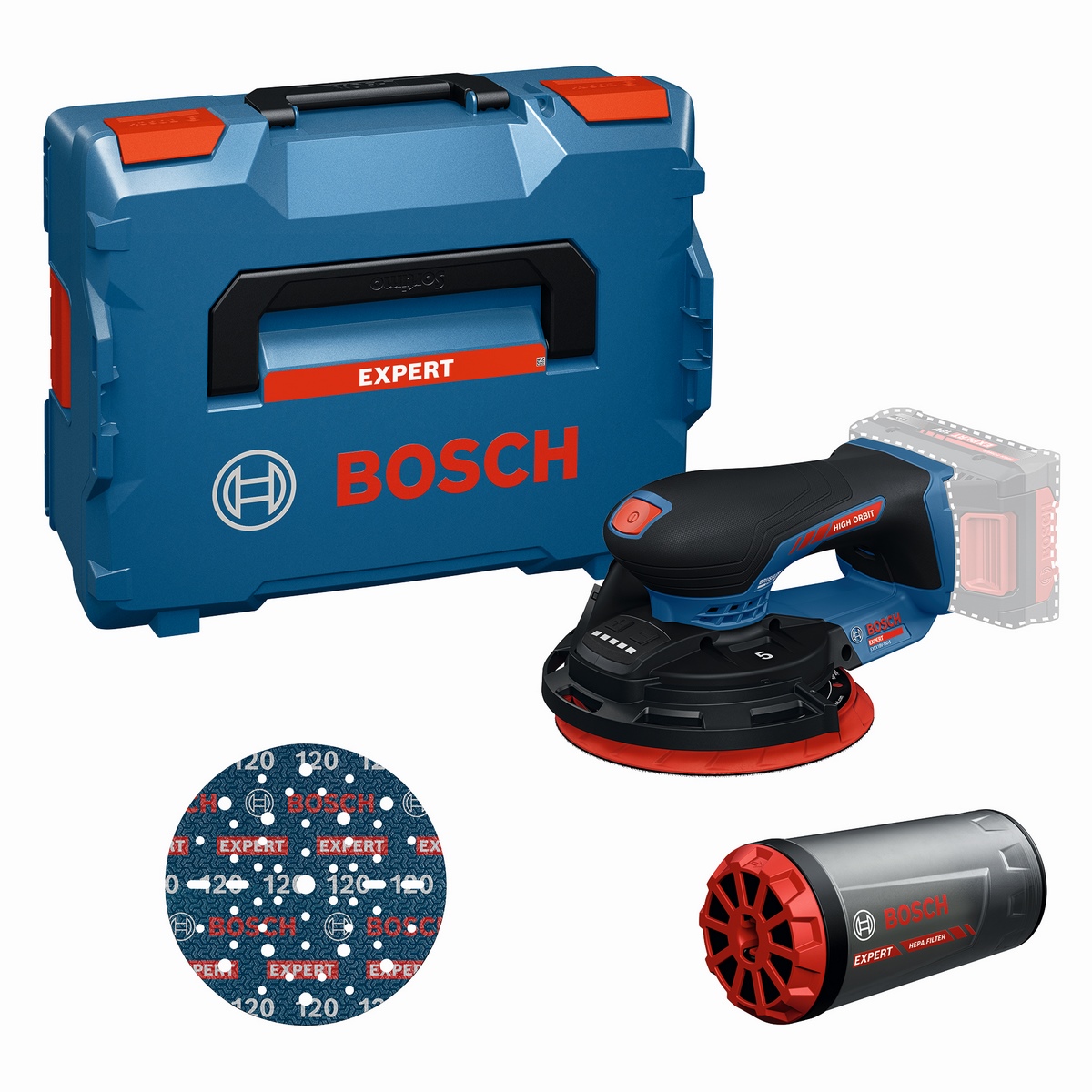 Akumulatorowa szlifierka oscylacyjna Bosch EXPERT EXEX18V-150-5 w kolorze L-BOXX 162