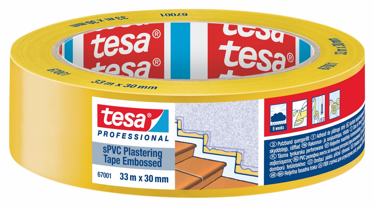 Taśma tynkarska tesa® PVC poprzecznie rowkowana 33mx30mm żółta - 67001