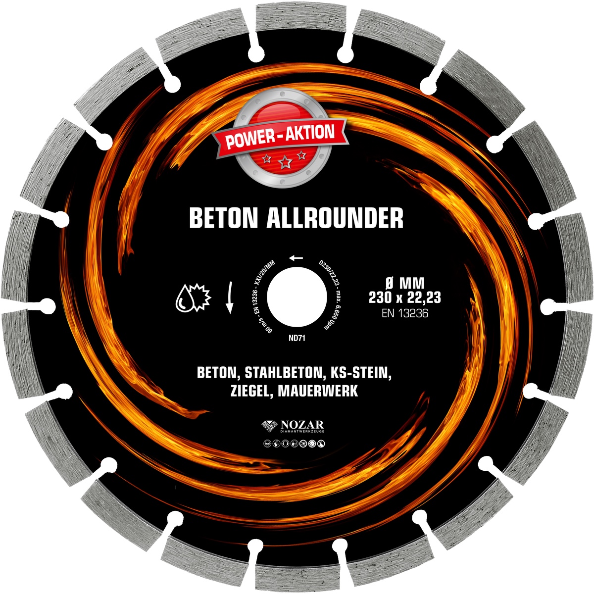 Nozar slide cutting disc universal professional Ø230mm 22.23mm segmented