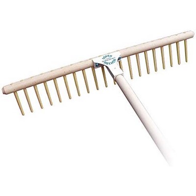 Grabie poziomujące Lofer 67 cm zakrzywione 20 nylonowych zębów z trzonkiem z drewna lipowego 180 cm