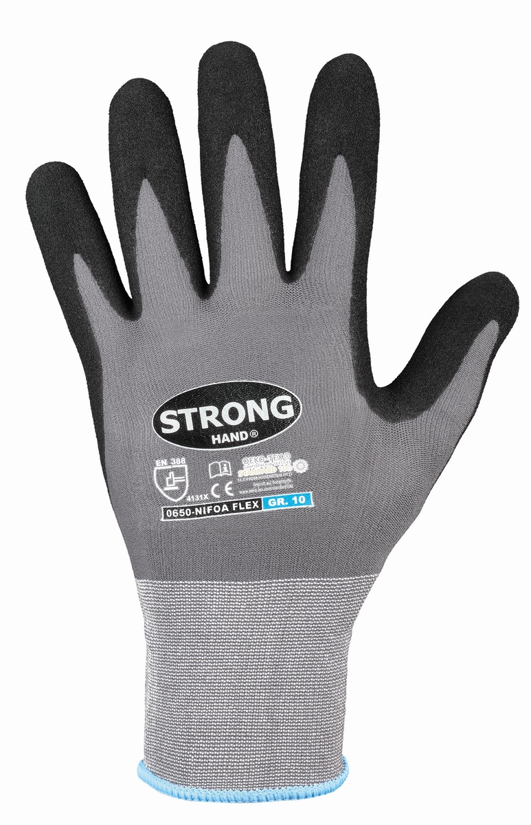 NIFOA FLEX STRONGHAND® Handschuhe Micro-Nitrilschaum grau/schwarz Gr. 10