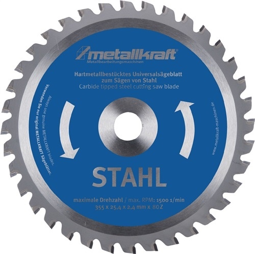 Metallkreissägeblatt STA D.355mm B.2.4mm HM Bohrungs-D.25.4mm Z.80 METALLKRAFT