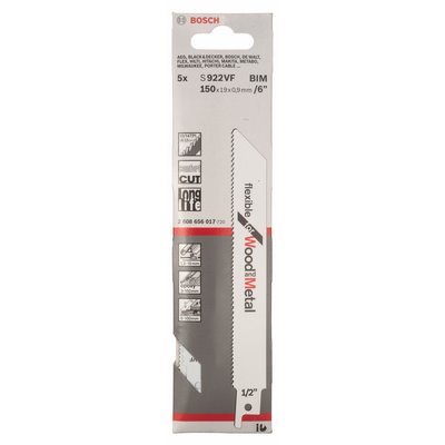 Bosch reciprocating saw blade for wood and metal S 922 VF BIM 5-pack