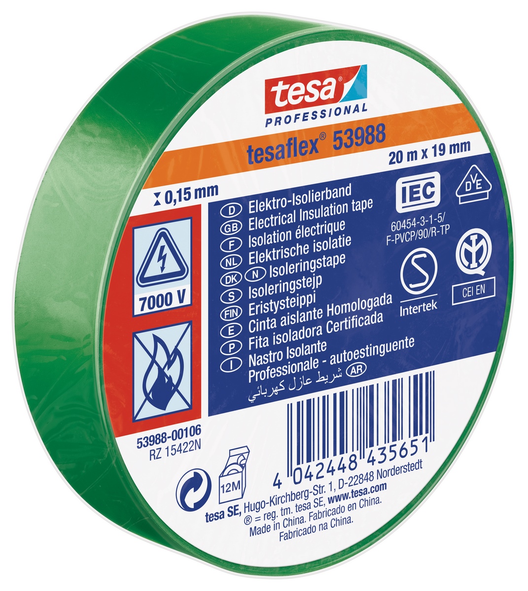 tesaflex Isolierband IEC 20mx19mm grün - 53988