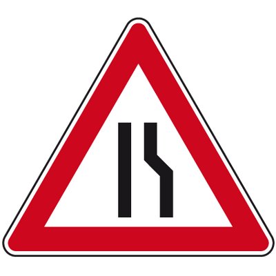 Traffic sign - Single narrowed carriageway Narrowing right SL 900 2mm flat RA 1