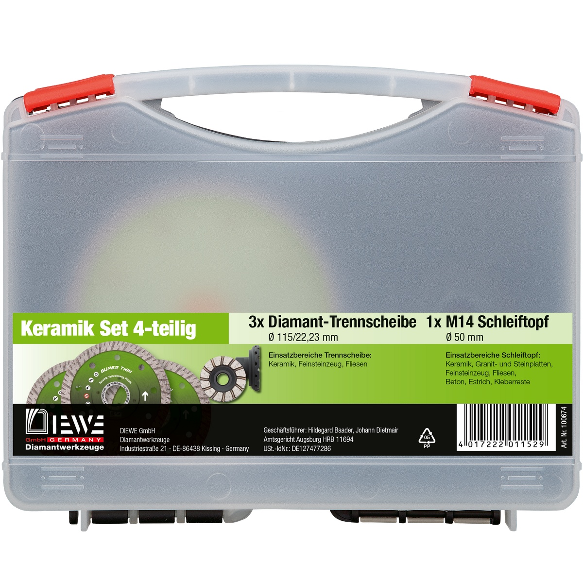 Diewe ceramic set 4-piece set 3 diamond discs + 1 cup wheel