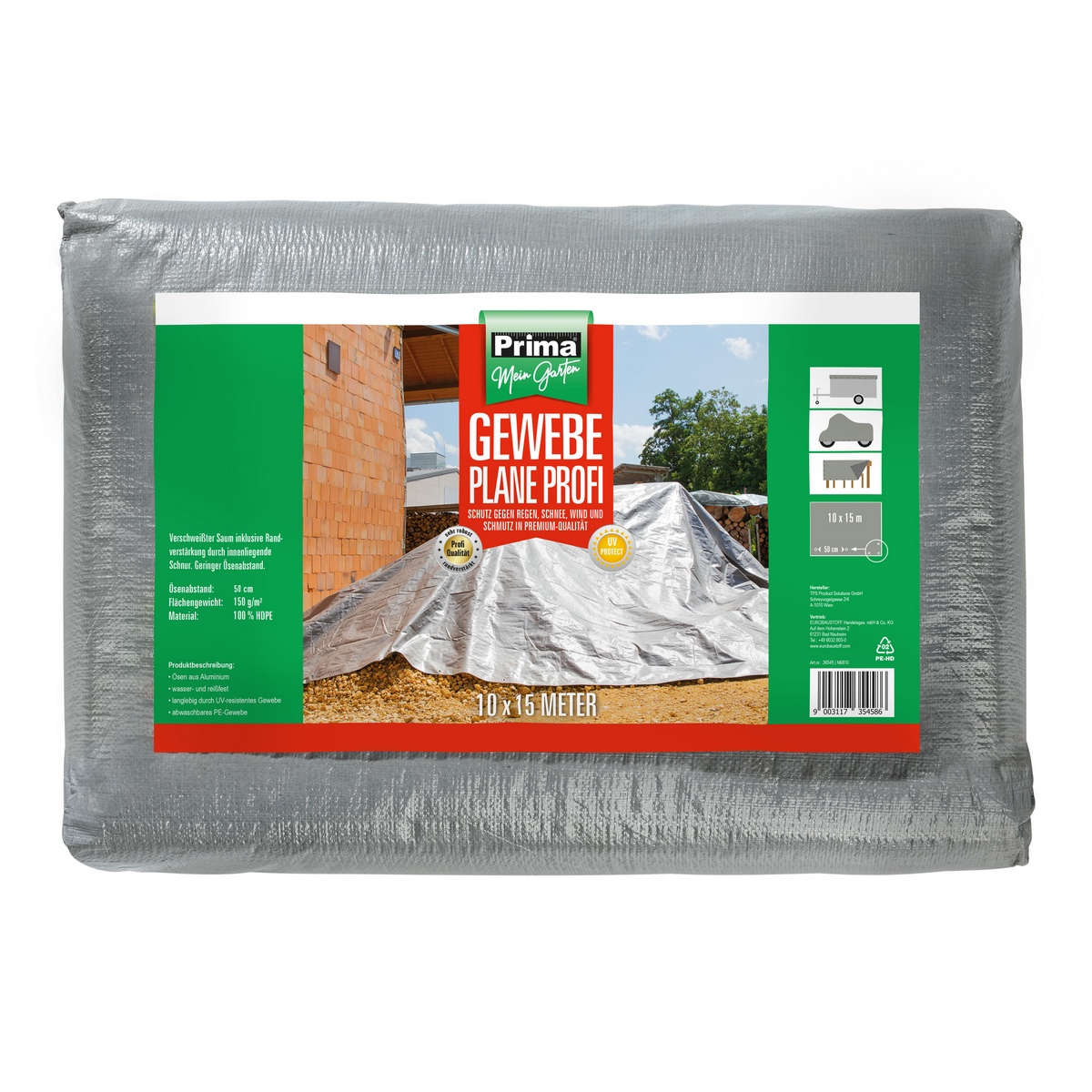 Prima fabric tarpaulin Premium 150 g/m² 10x15m light grey