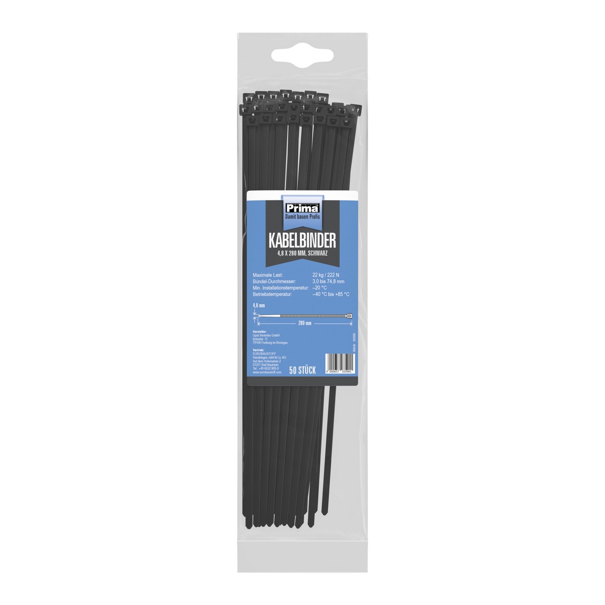 Prima cable ties 4.8x280mm black 50 pieces per pack