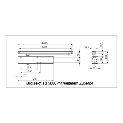 GEZE Türschließer TS 5000 Gr. 2-6 silber o. Gleitschiene