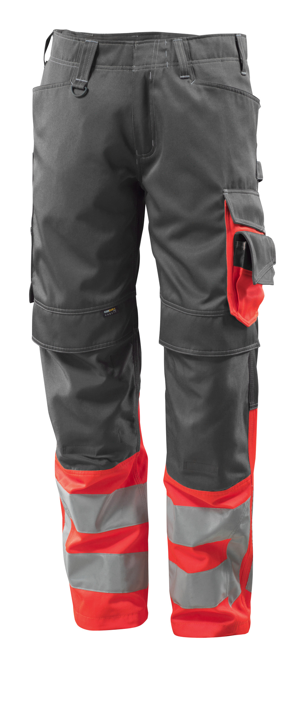 MASCOT® LEEDS trousers anthracite/hi-vis red with knee pockets GR. 82C50