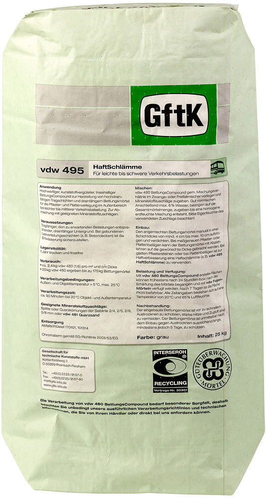 Gftk vdw 495 Univ. bonding bridge cement grey 25 kg for interior and exterior use