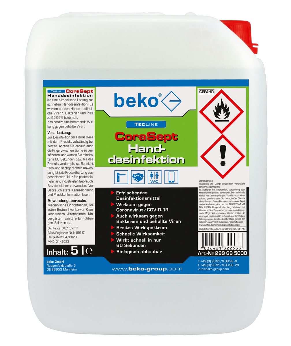 Beko TECLINE CoraSept 5 litre hand disinfectant ready to use