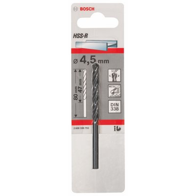 Bosch metal drill HSS-R DIN357 4.5x47x80mm