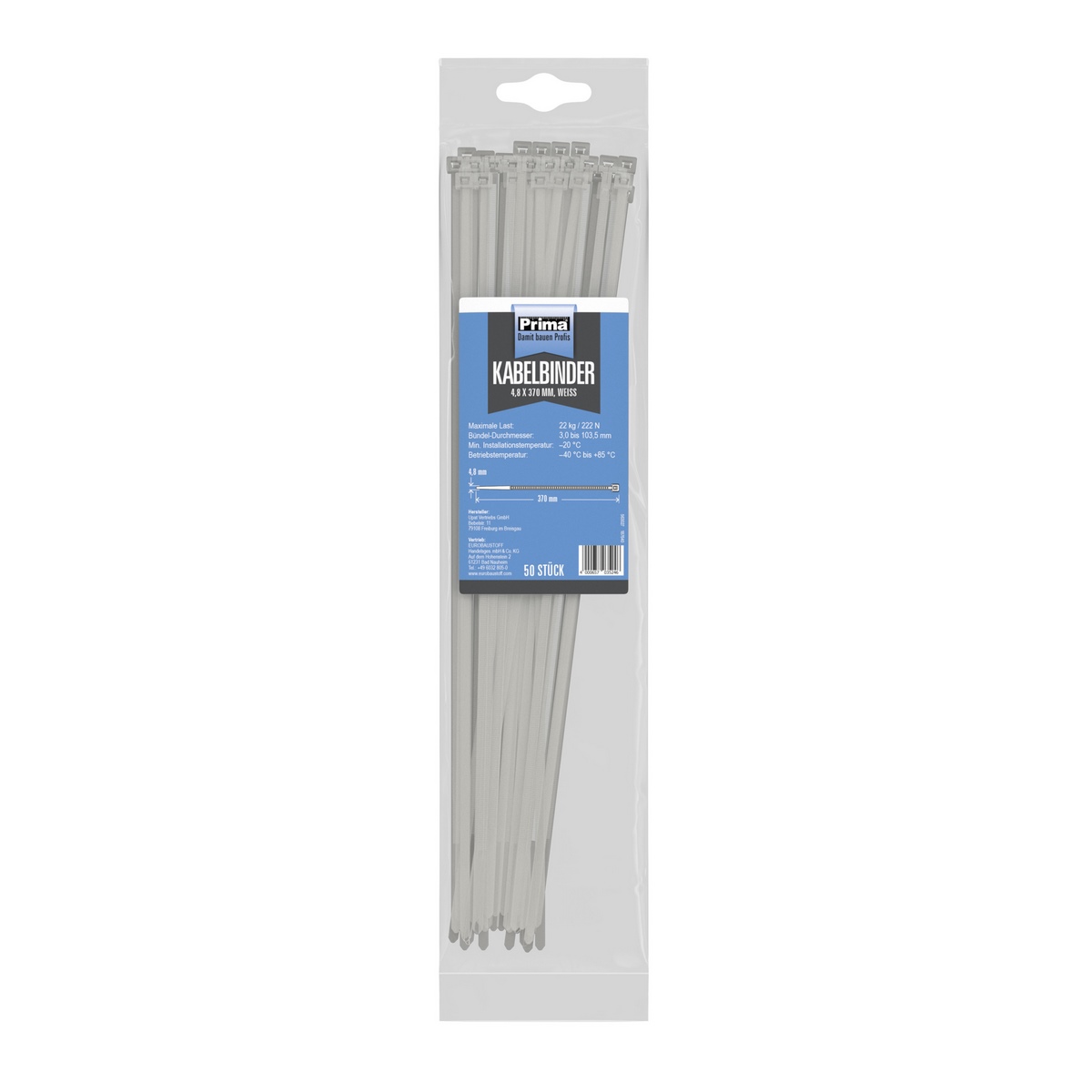 Prima cable ties 4.8x370mm white 50 pieces per pack