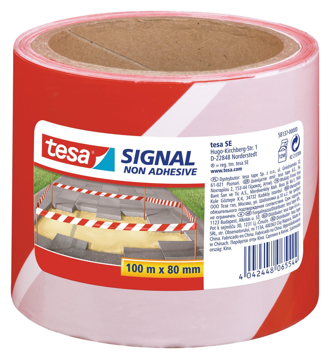 tesa® Signal barrier tape non-adhesive 100mx80mm red/white - 58137