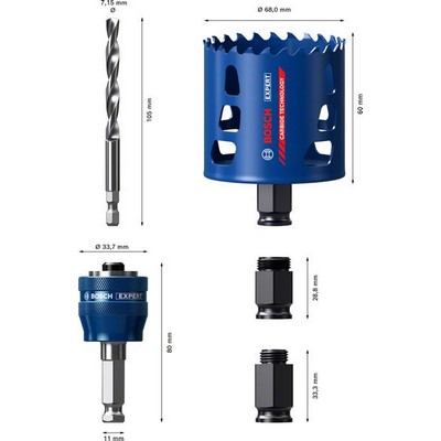 Bosch EXPERT Tough Material 68x60mm Hole Saw Starter Set