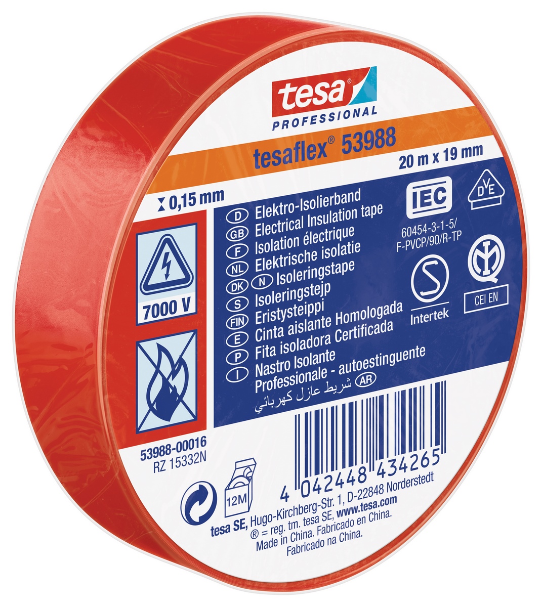 tesaflex Isolierband IEC 20mx19mm rot - 53988