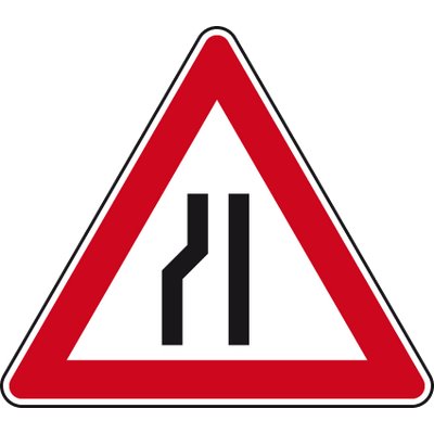Verkehrszeichen - Eins. verengte Fahrb. Verengung links SL 900 2mm flach RA 1