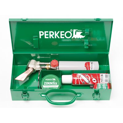 Perkeo PIEZO soft soldering set with cartridge base in sheet steel box
