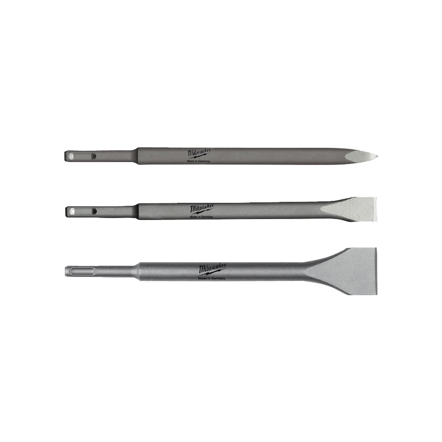 Milwaukee chisel set SDSplus 3-piece pointed flat wide chisel 250mm