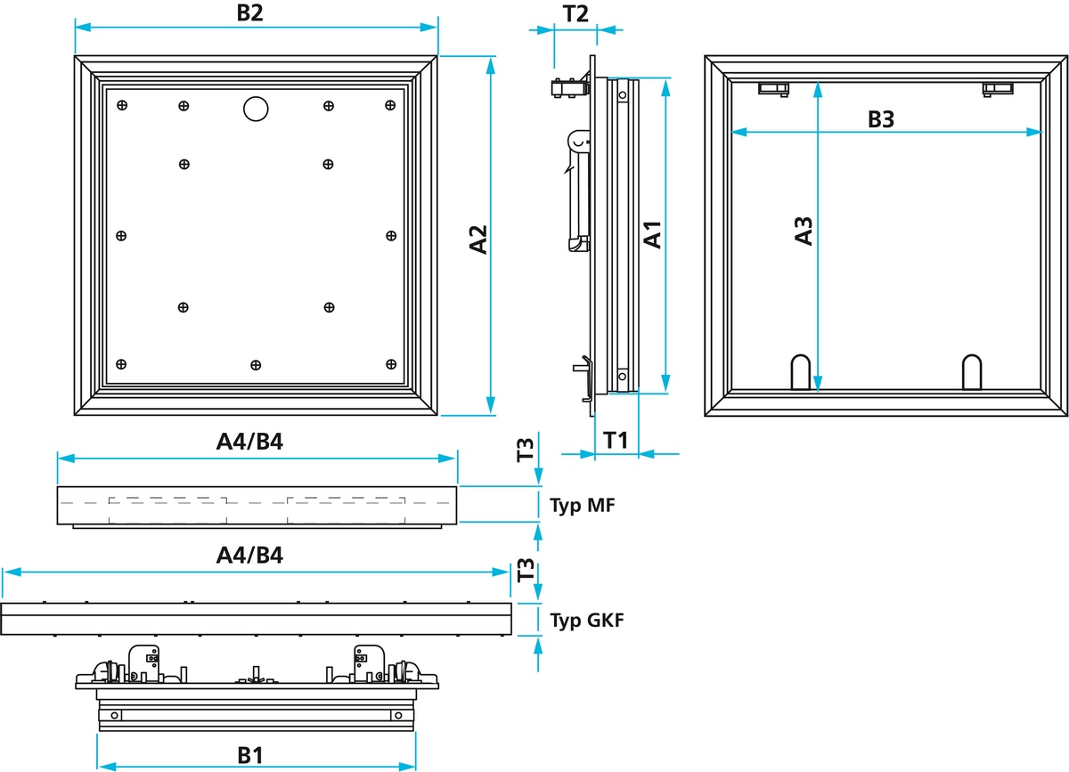 RUGS Revisionsklappe Alumatic Safe 90 2x20mm GKF 500x500 F90 Decke 4-Kant