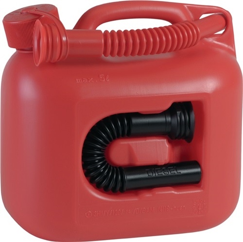 Spare fuel canister capacity 5l L.265xW.147xH.247mm red 2outlet pipes