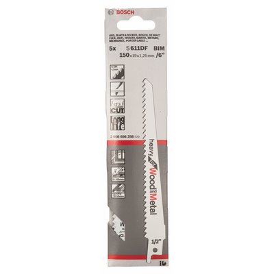 Bosch reciprocating saw blade for wood and metal S 611 DF BIM 5 pieces per pack