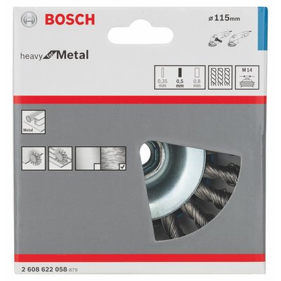 Bosch tapered brush M14 0.5mm knotted wire Ø115mm