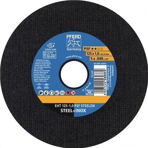 Cutting disc PSF STEELOX D125x1.6mm ger.INOX Bohr.22.23mm PFERD