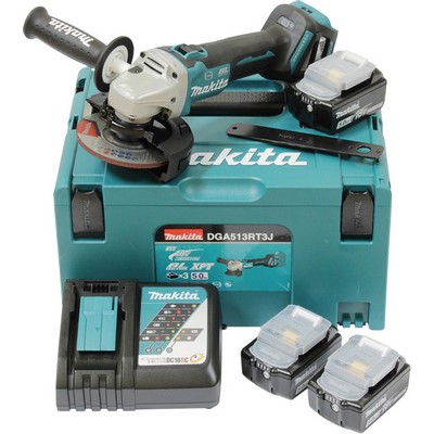 Makita cordless angle grinder 18V 3 batteries+charger in MAKPAC - DGA513RT3J