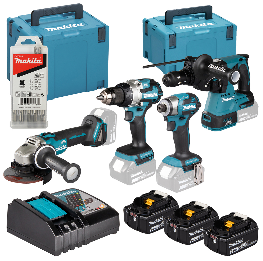 Makita Akku-Kombi-Kit LXT DLX4196JX1 DGA504Z, DDF489Z, DHR243Z, DTD173Z