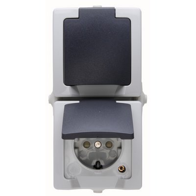 Kopp AP-FR socket outlet Std. 2-gang child protection Nautic grey vertical