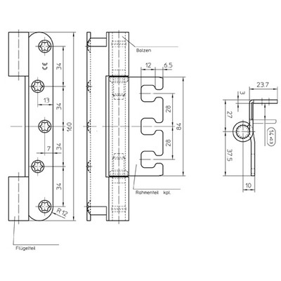 Ammon object hinge 160mm stainless steel matt VX-fold hinge flap thickness 3mm Ø 18mm