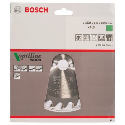 Bosch circular saw blade Optiline Wood 160x20/16x2.6mm 24 teeth