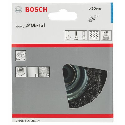 Bosch cup brush 0.5mm M14 knotted wire Ø90mm